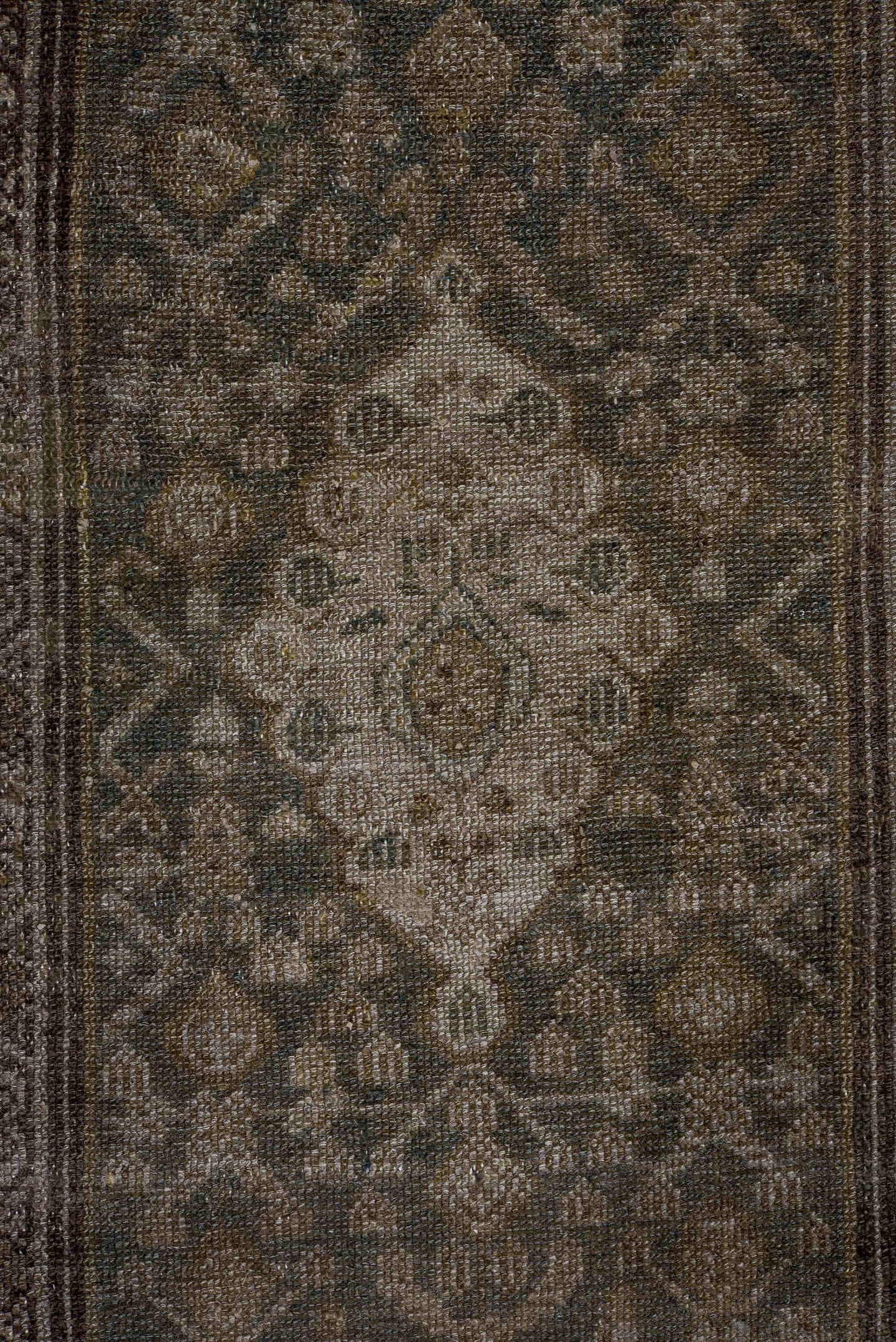 3' x 16' one-of-a-kind handmade antique Malayer runner rug. Color palette: taupe, charcoal, slate, ivory, camel, olive