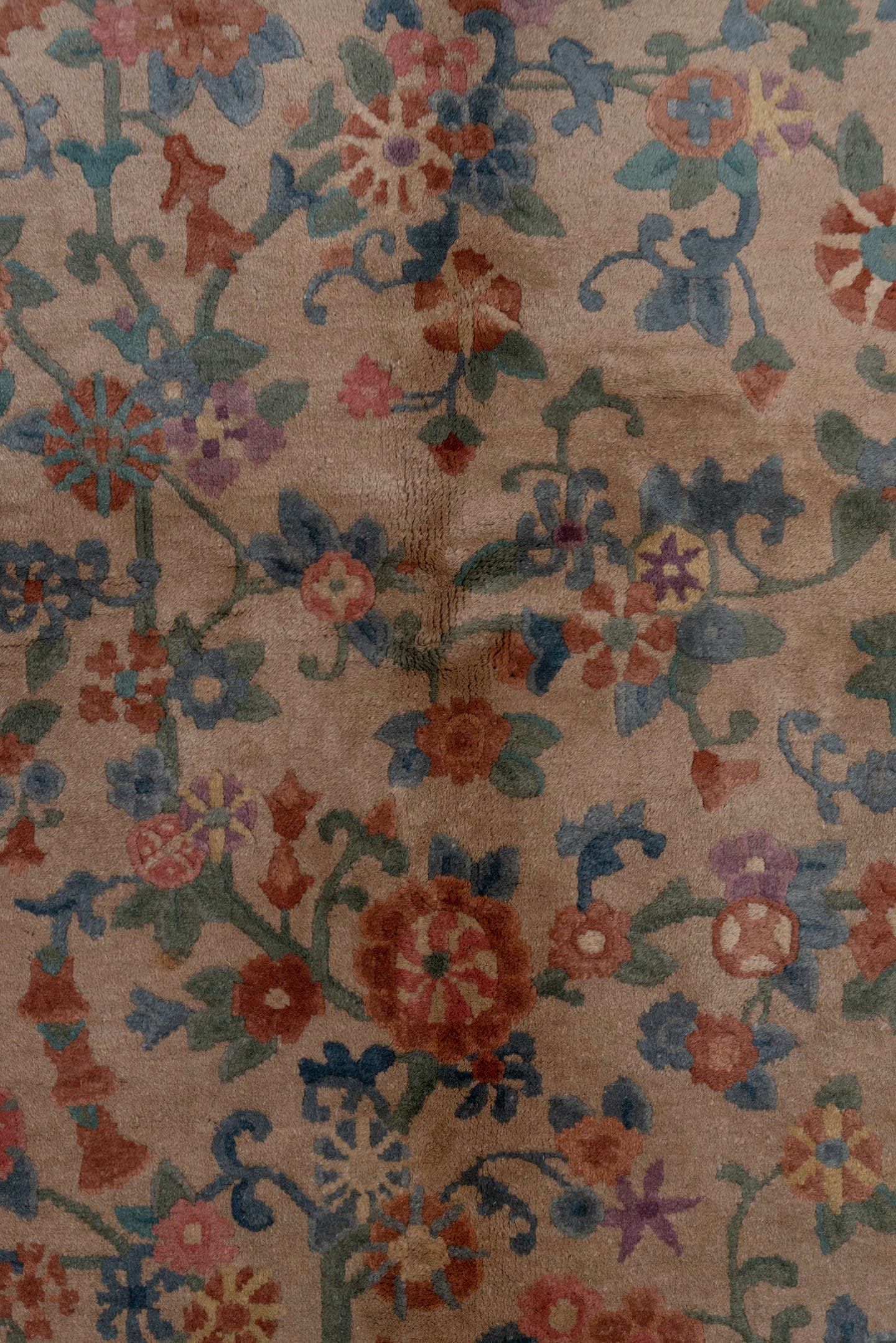 5' x 8' one-of-a-kind handmade antique Chinese medium size rug. Color palette: peach, ivory, blue, coral, teal, navy, rose