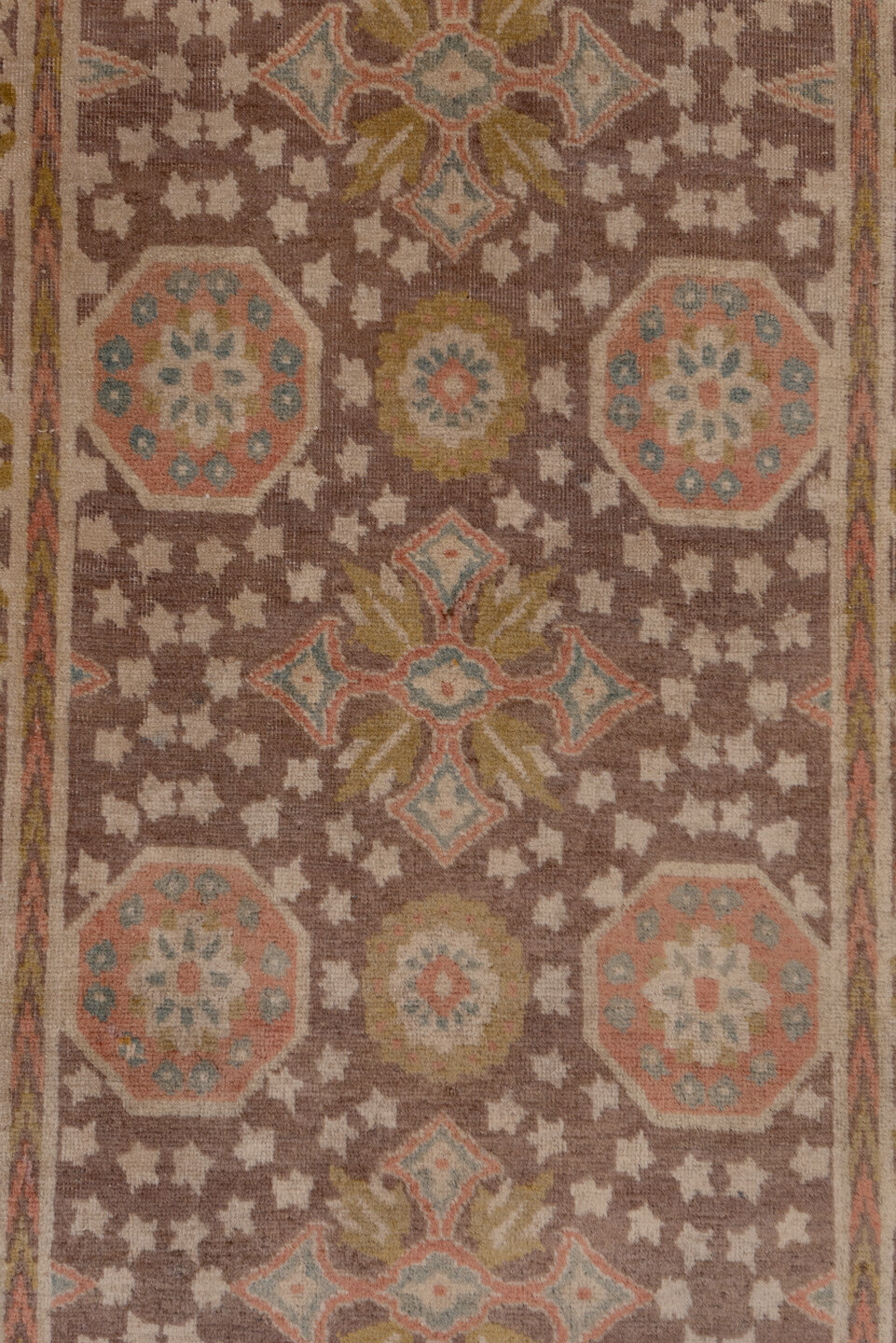 2' x 15' one-of-a-kind handmade antique Tabriz runner rug. Color palette: brown, ivory, rust, gold, camel, slate, taupe