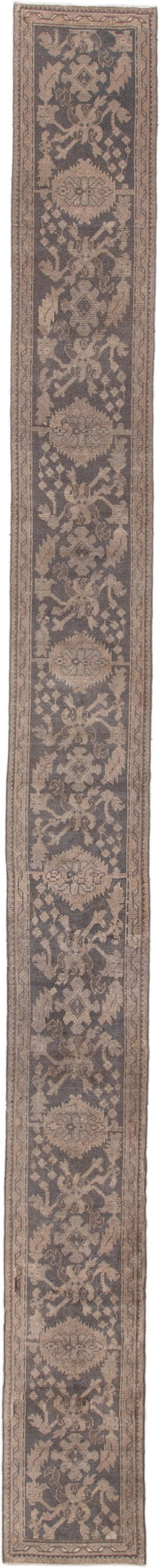 2' x 23' one-of-a-kind handmade antique Oushak runner rug. Color palette: taupe, brown, charcoal, beige, camel, gray, black