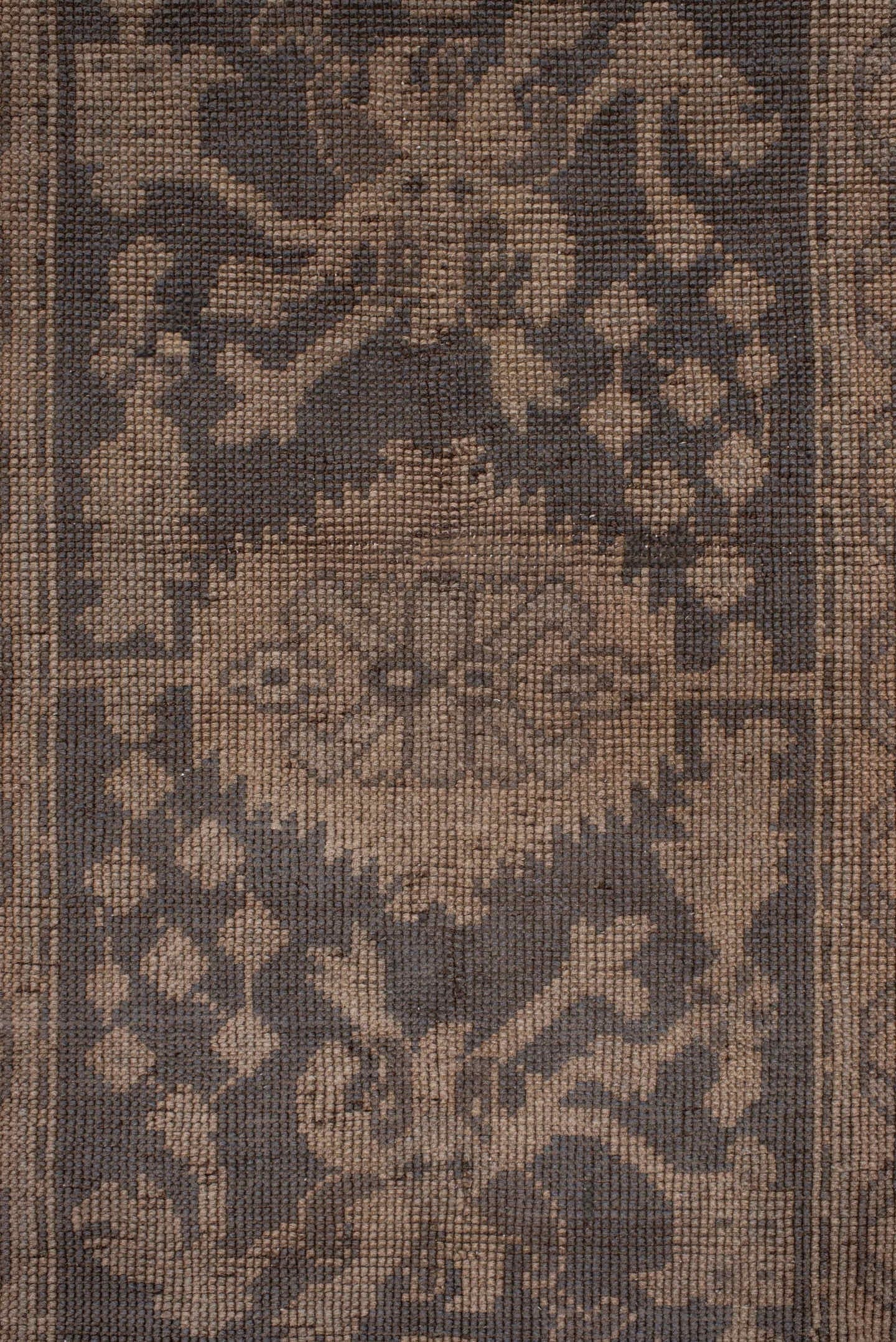 2' x 23' one-of-a-kind handmade antique Oushak runner rug. Color palette: taupe, brown, charcoal, beige, camel, gray, black
