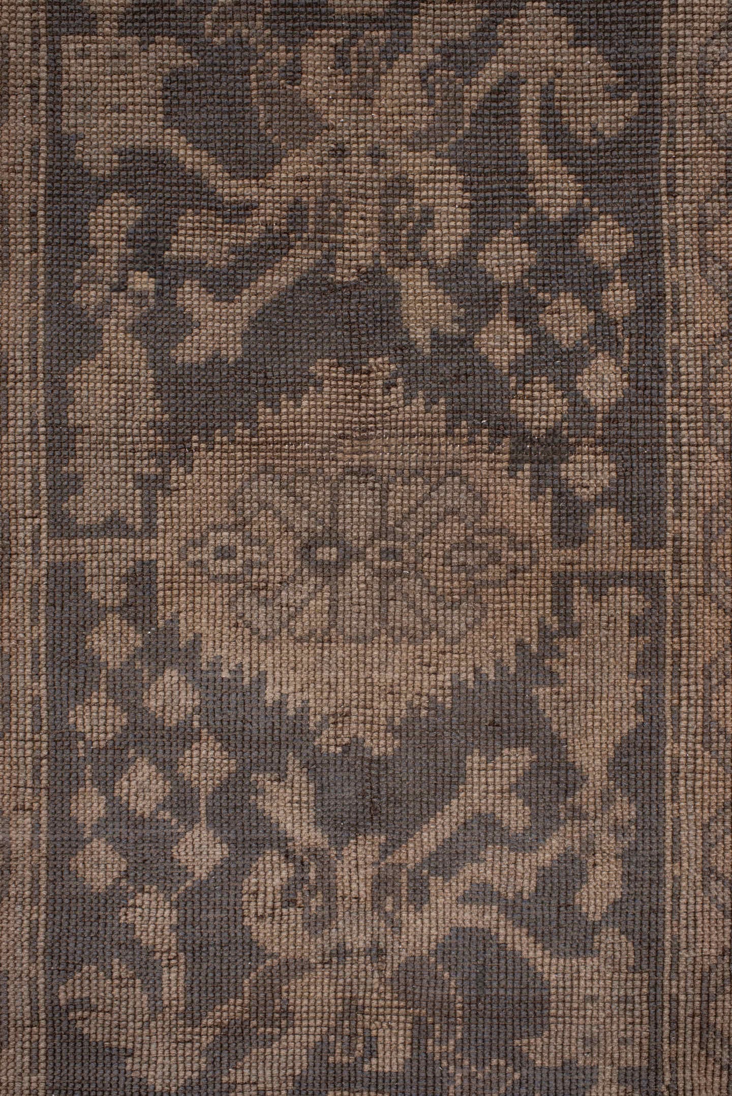 2' x 23' one-of-a-kind handmade antique Oushak runner rug. Color palette: taupe, brown, charcoal, beige, camel, gray, black