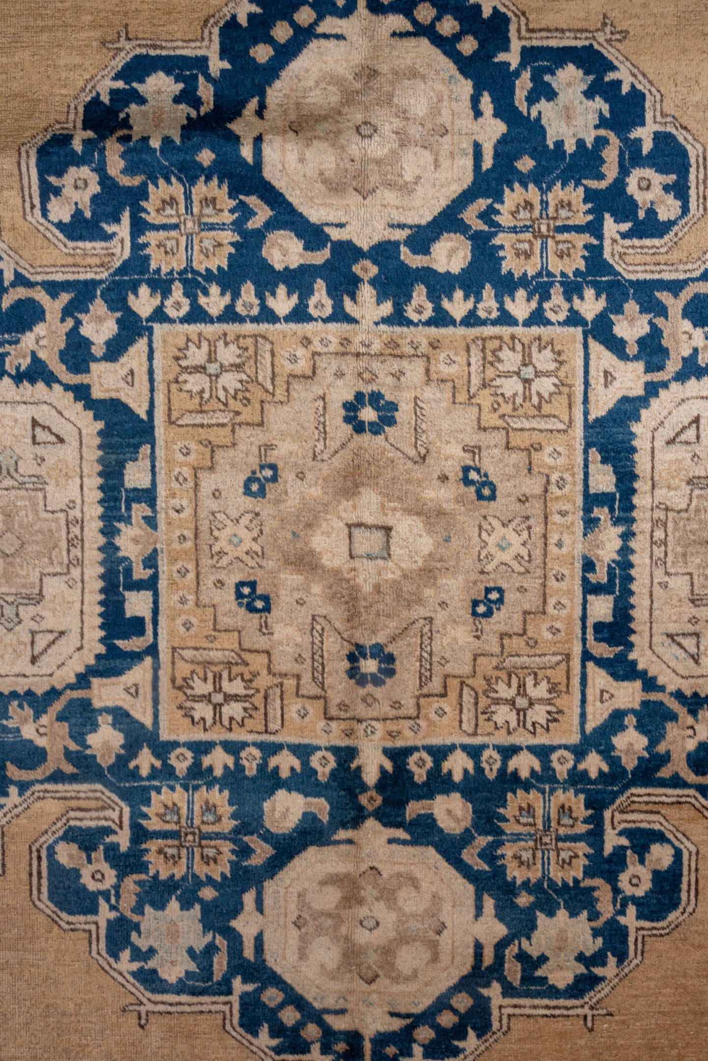 11' x 15' one-of-a-kind handmade antique Tabriz oversize rug. Color palette: camel, cobalt, ivory, beige, taupe, blue, gray