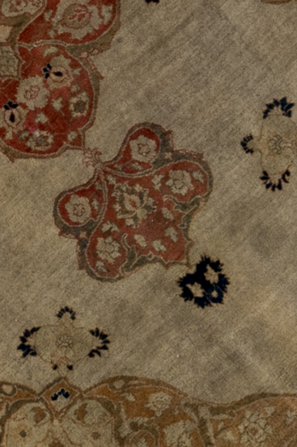 4' x 6' one-of-a-kind handmade antique Tabriz small size rug. Color palette: ivory, camel, taupe, rust, brown, slate, rose