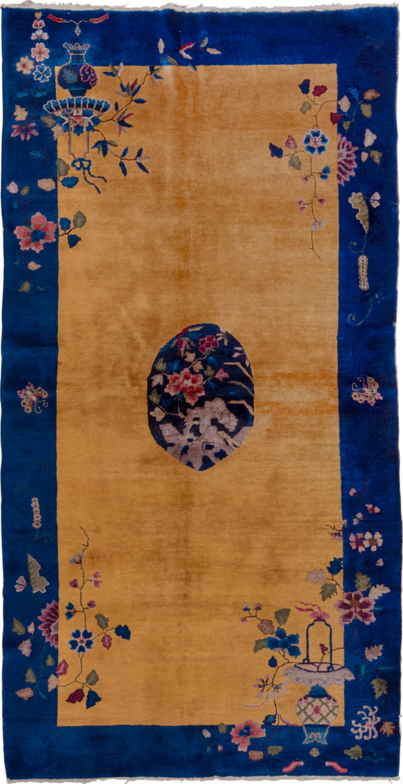 5' x 9' one-of-a-kind handmade vintage Chinese medium size rug. Color palette: blue, brown, dark gray, gray, pink, red, wine