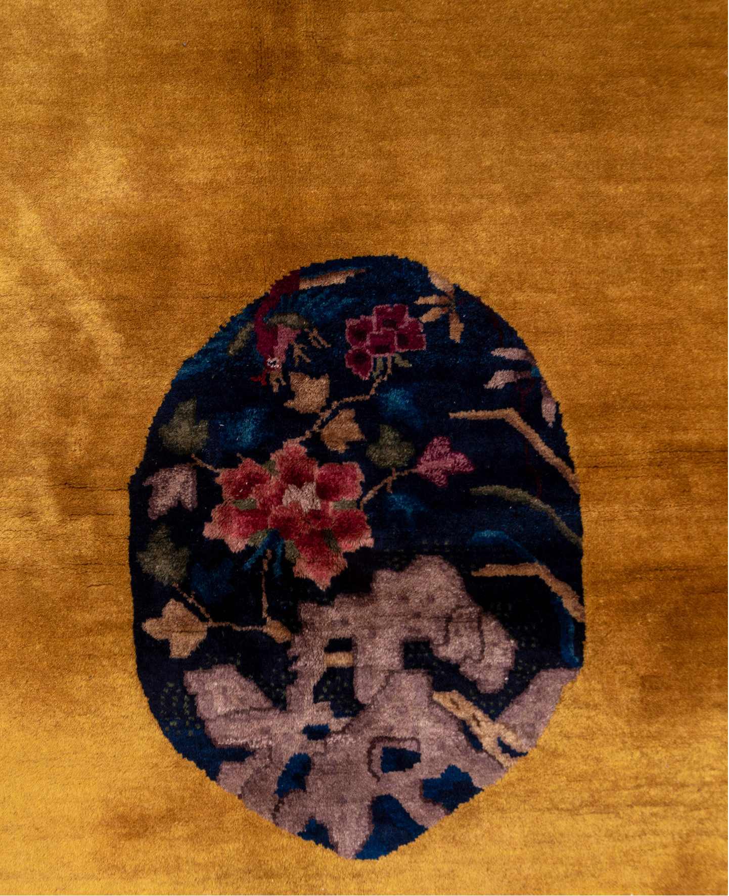 5' x 9' one-of-a-kind handmade vintage Chinese medium size rug. Color palette: blue, brown, dark gray, gray, pink, red, wine