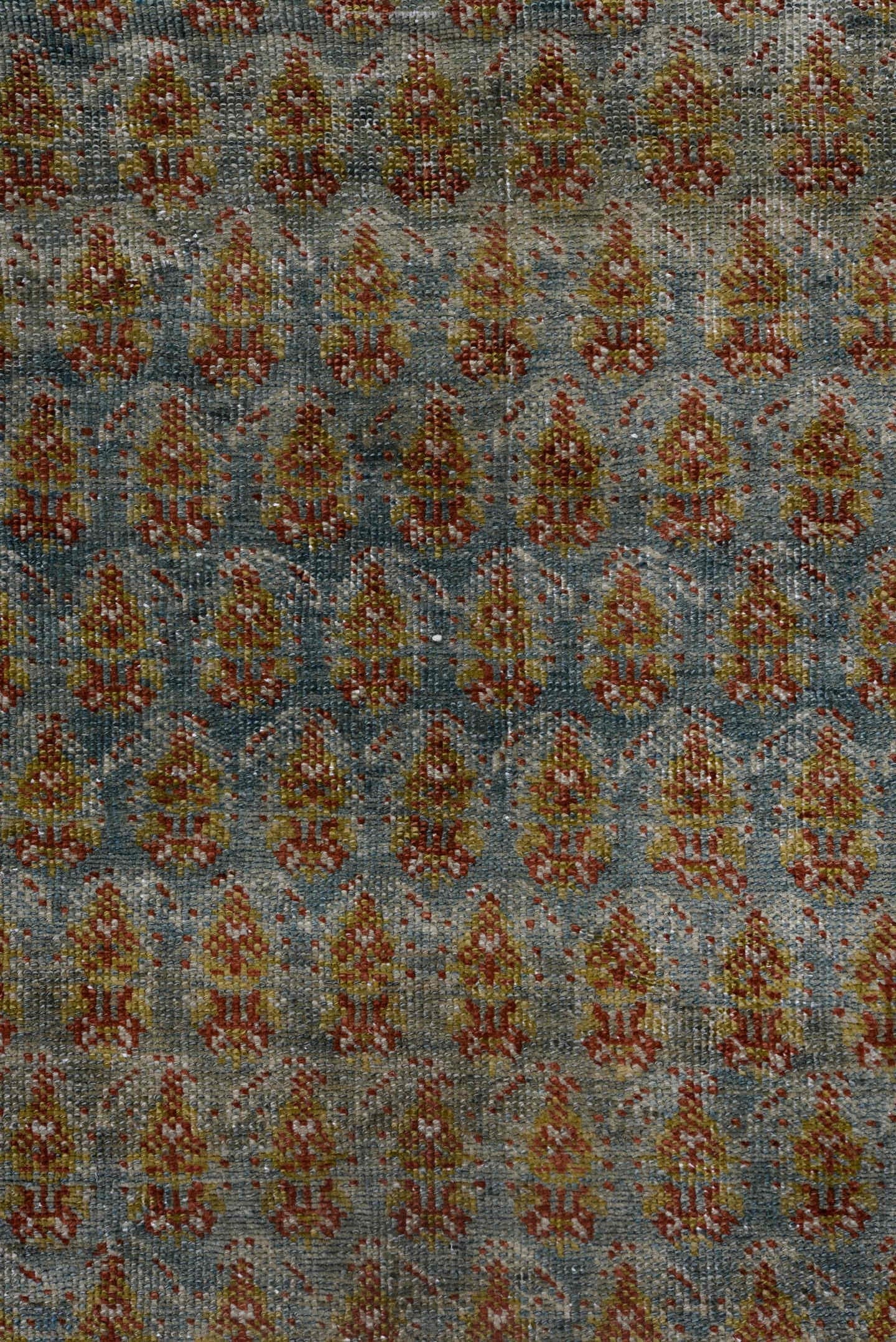 3' x 17' one-of-a-kind handmade antique Malayer runner rug. Color palette: sky blue, rust, ivory, camel, taupe, slate, brown