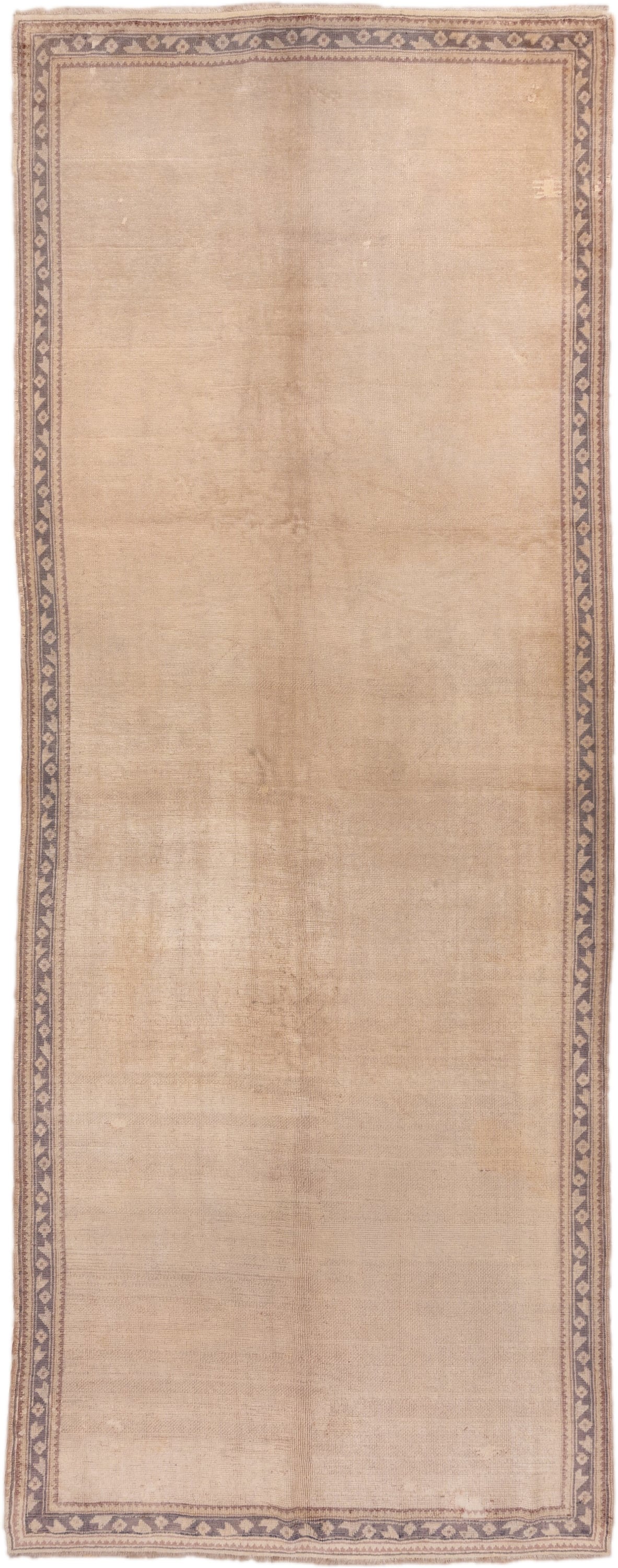 6' x 15' one-of-a-kind handmade antique Oushak rug. Color palette: beige, taupe, ivory, lavender, camel, gray, light gray