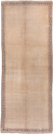 6' x 15' one-of-a-kind handmade antique Oushak rug. Color palette: beige, taupe, ivory, lavender, camel, gray, light gray