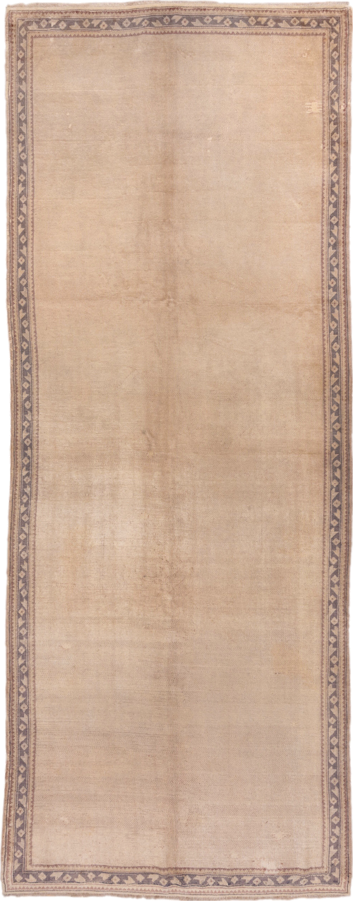 6' x 15' one-of-a-kind handmade antique Oushak rug. Color palette: beige, taupe, ivory, lavender, camel, gray, light gray