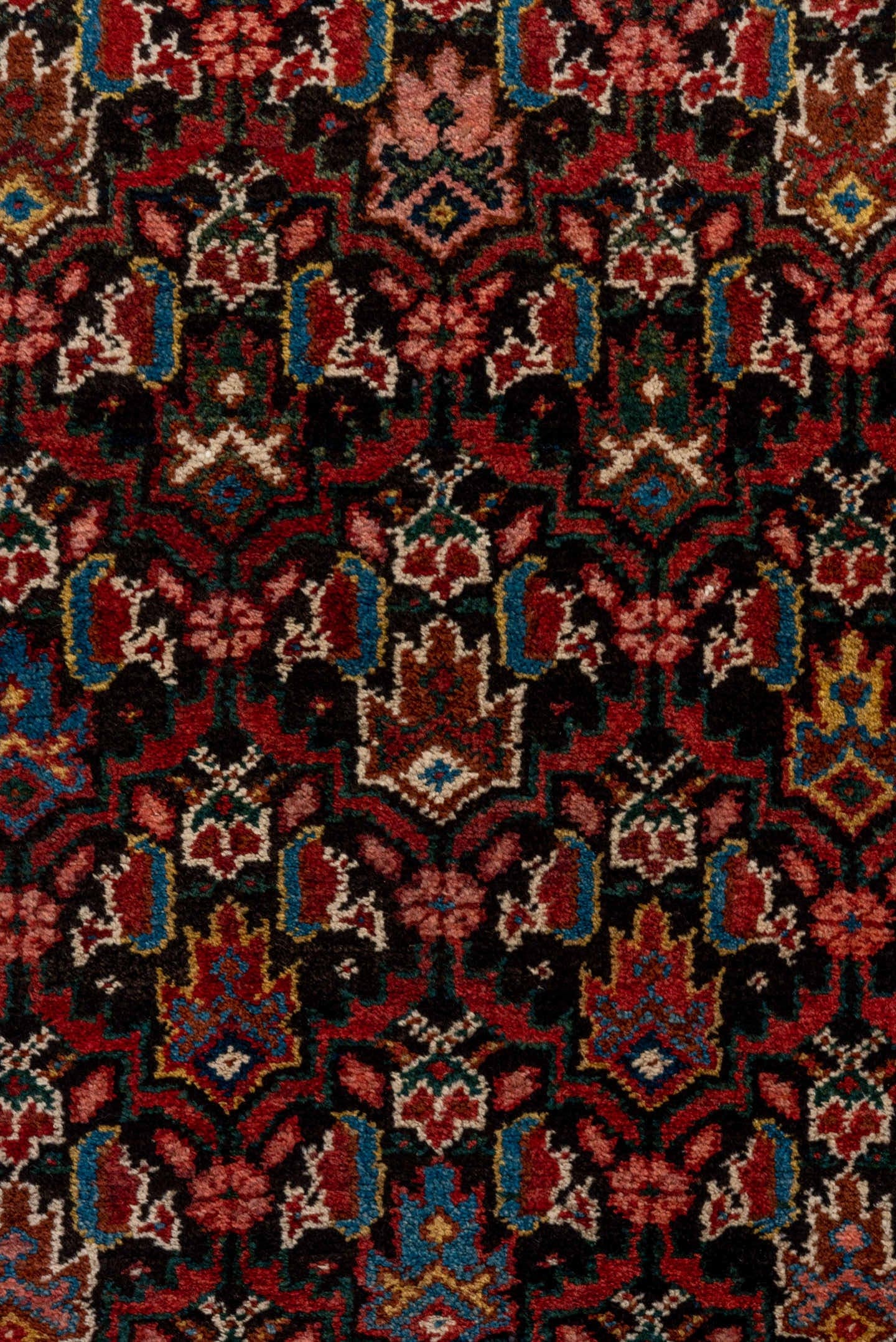 3' x 13' one-of-a-kind handmade antique Malayer runner rug. Color palette: navy, ivory, rust, rose, camel, sky_blue