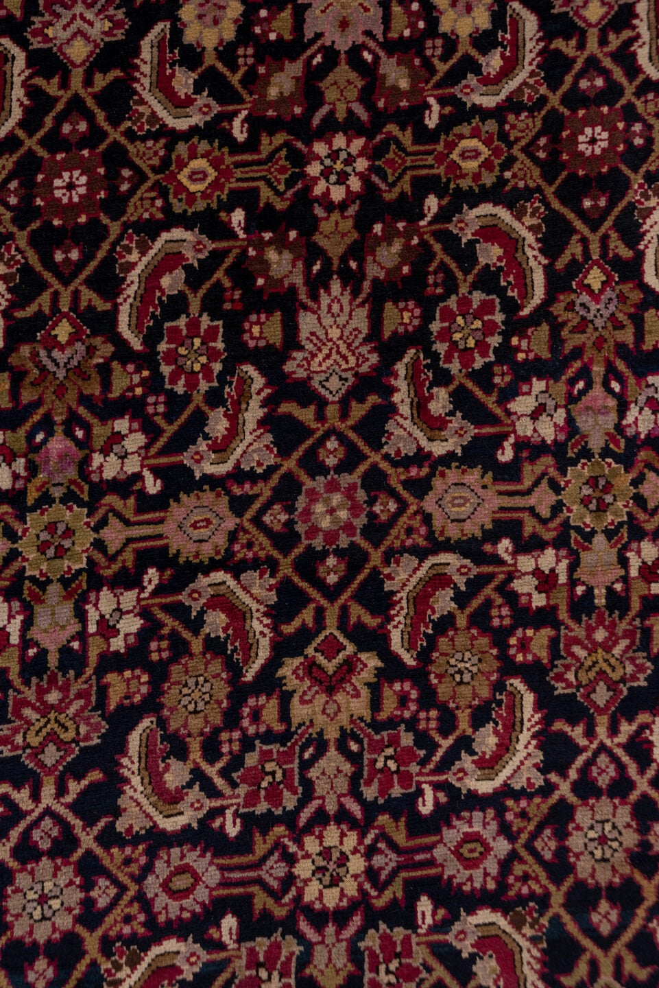 3' x 18' one-of-a-kind handmade antique Karabagh runner rug. Color palette: navy, ivory, burgundy, rose, gold, rust, sage