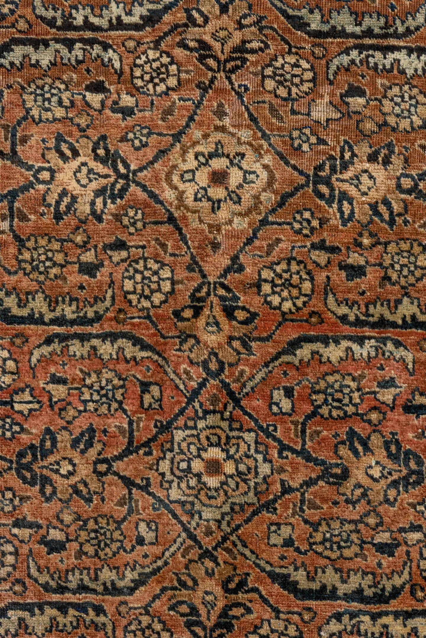 4' x 6' one-of-a-kind handmade antique Tabriz small size rug. Color palette: camel, ivory, navy, taupe, slate, rose, brown