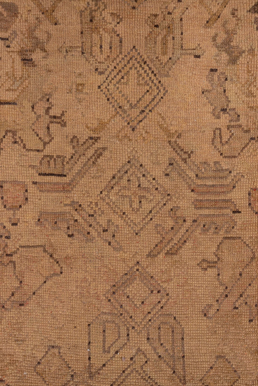 7' x 10' one-of-a-kind handmade antique Oushak large size rug. Color palette: taupe, camel, beige, brown, sand, gray