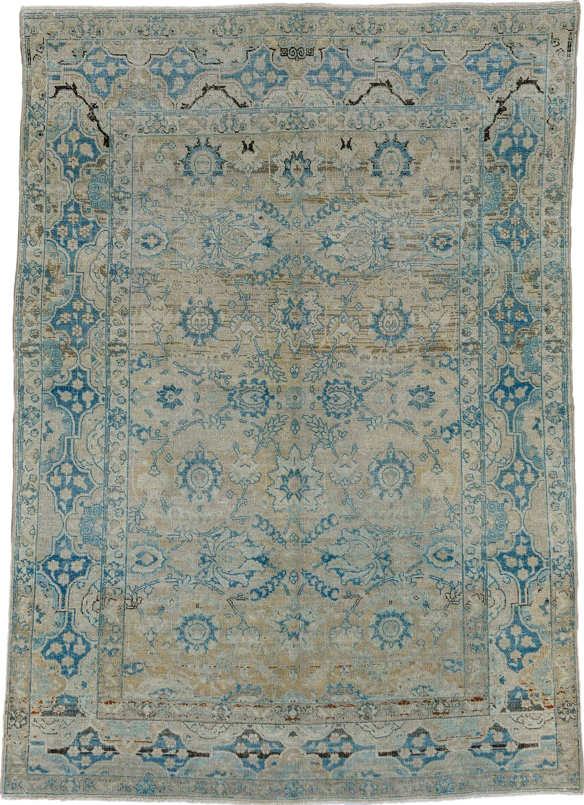4' x 6' one-of-a-kind handmade vintage Tabriz small size rug. Color palette: arapawa, black, blue, charcoal, dark slate gray