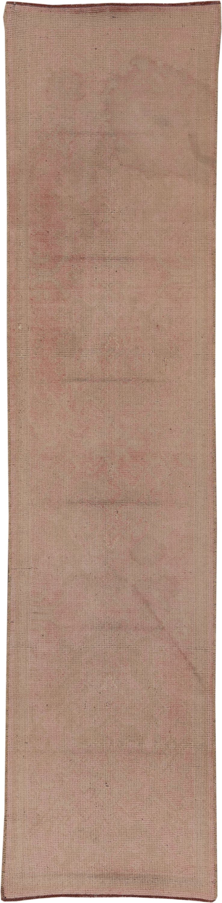 2' x 10' one-of-a-kind handmade antique Oushak runner rug. Color palette: blush, beige, rose, taupe, pink, red, gray