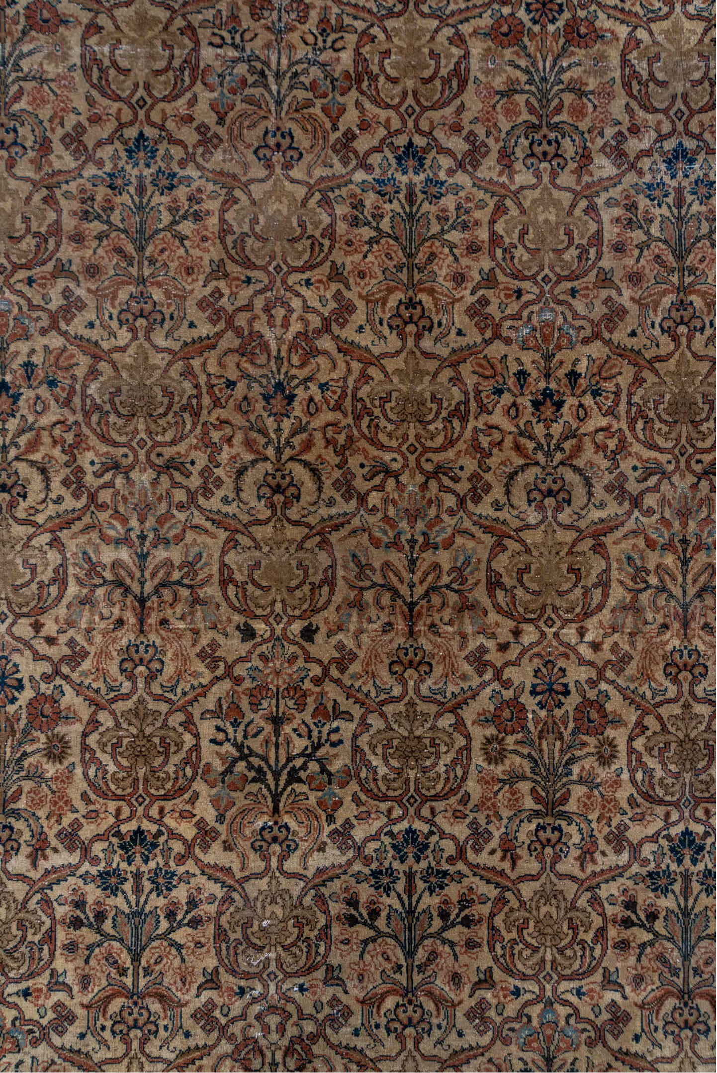 10' x 14' one-of-a-kind handmade antique Tabriz large size rug. Color palette: ivory, terra cotta, taupe, brown, charcoal