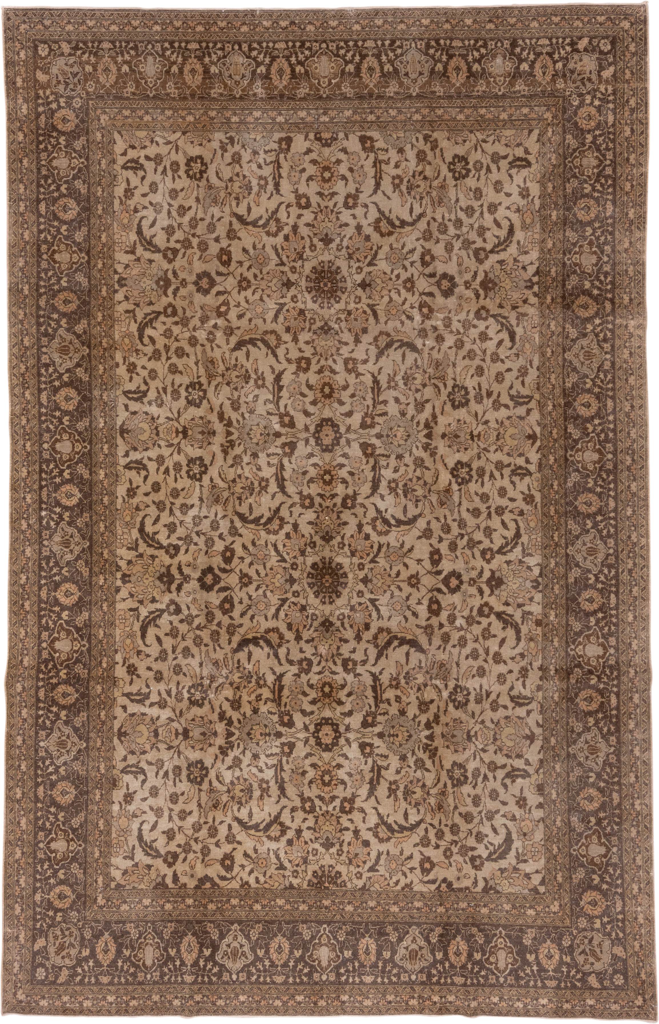 6' x 10' one-of-a-kind handmade antique Sivas large size rug. Color palette: brown, ivory, taupe, camel, charcoal, beige