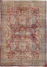 5' x 7' one-of-a-kind handmade antique Mahal rug. Color palette: red, ivory, beige, light blue, rust, taupe, brown