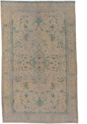 5' x 8' one-of-a-kind handmade antique Sivas medium size rug. Color palette: ivory, beige, aqua, taupe, sand, sage, teal