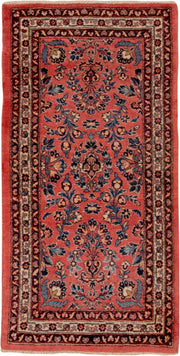 2' x 4' one-of-a-kind handmade antique Kashan small size rug. Color palette: rose, navy, ivory, burgundy, sky_blue, coral