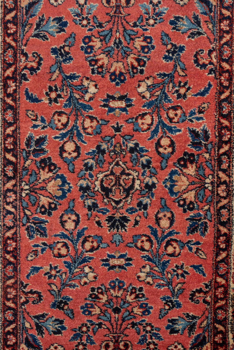 2' x 4' one-of-a-kind handmade antique Kashan small size rug. Color palette: rose, navy, ivory, burgundy, sky_blue, coral