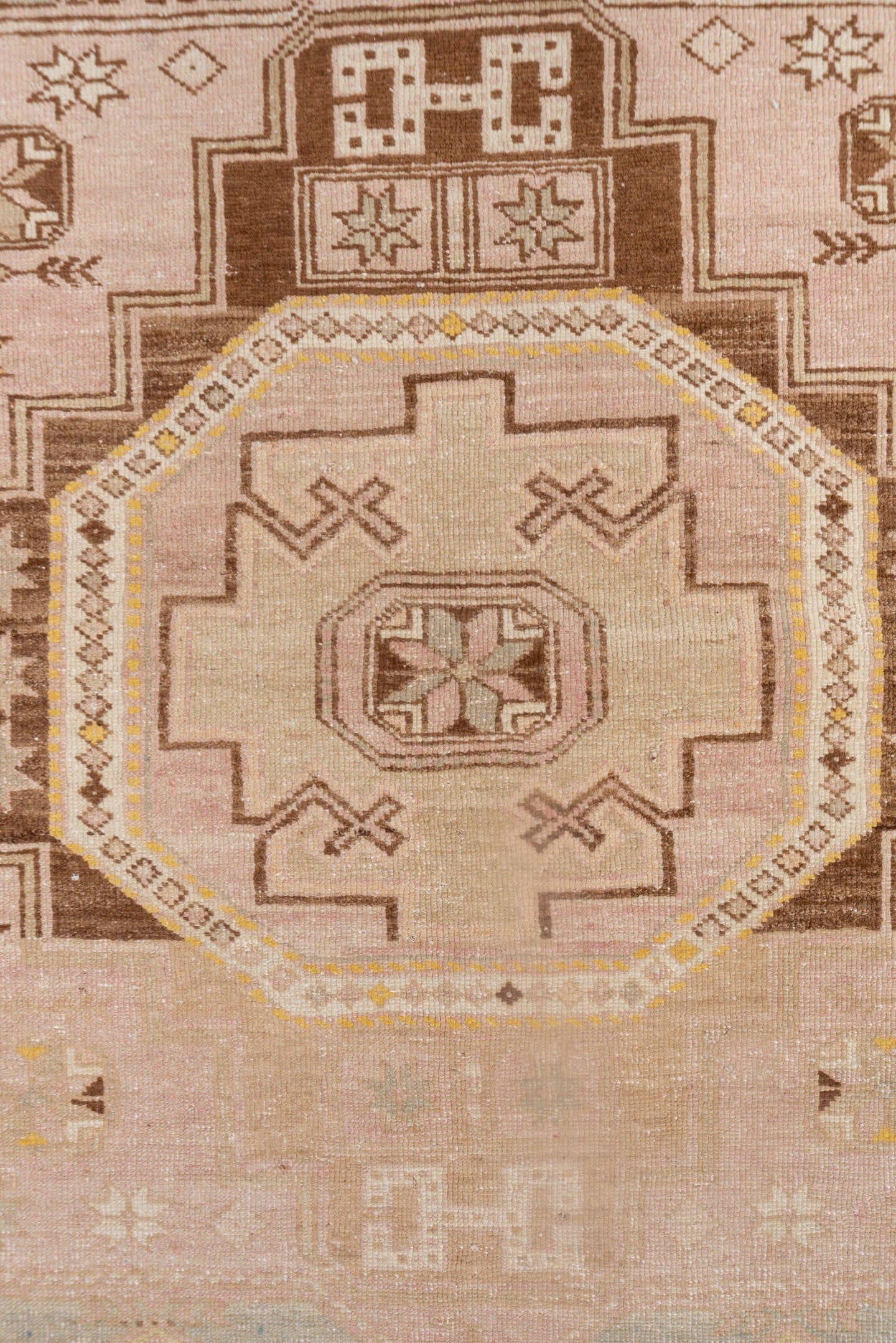 4' x 6' one-of-a-kind handmade antique Trans Caucasian small size rug. Color palette: ivory, taupe, brown, gold, beige, gray