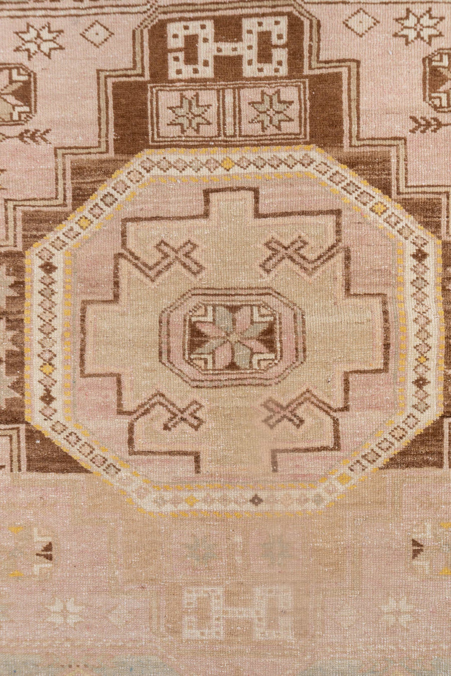 4' x 6' one-of-a-kind handmade antique Trans Caucasian small size rug. Color palette: ivory, taupe, brown, gold, beige, gray