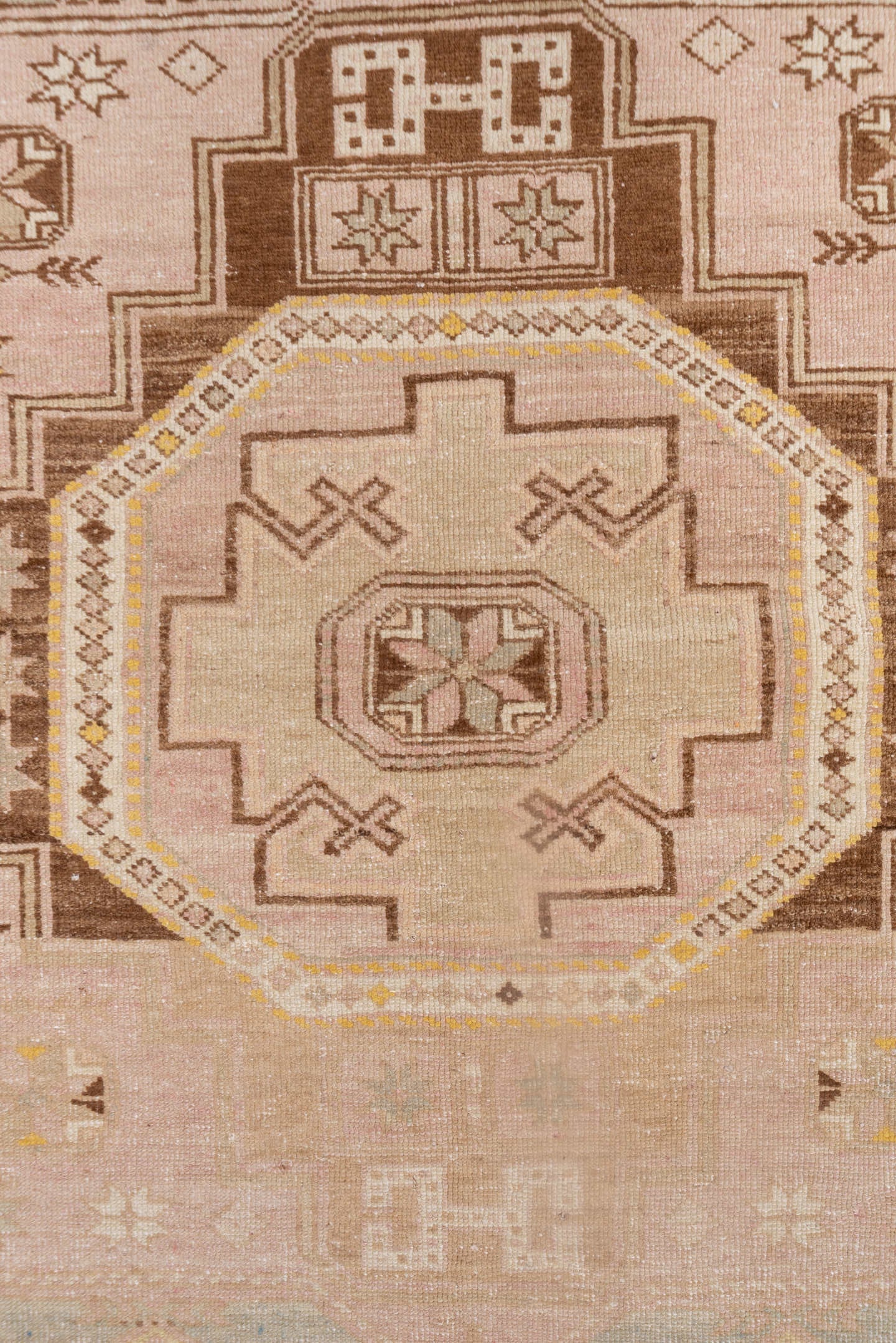 4' x 6' one-of-a-kind handmade antique Trans Caucasian small size rug. Color palette: ivory, taupe, brown, gold, beige, gray