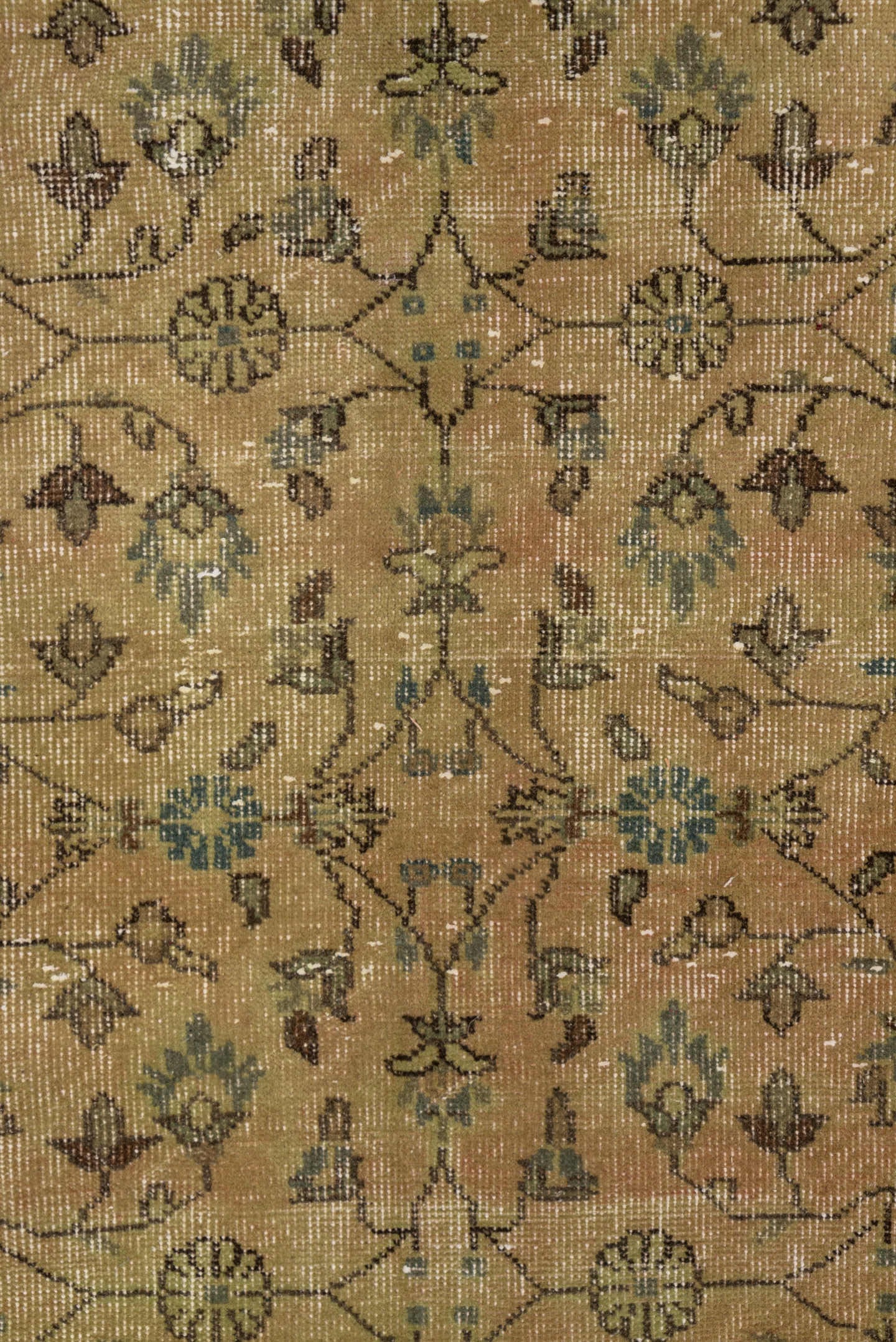 6' x 10' one-of-a-kind handmade vintage Overdyed large size rug. Color palette: olive, taupe, brown, sage, charcoal, green
