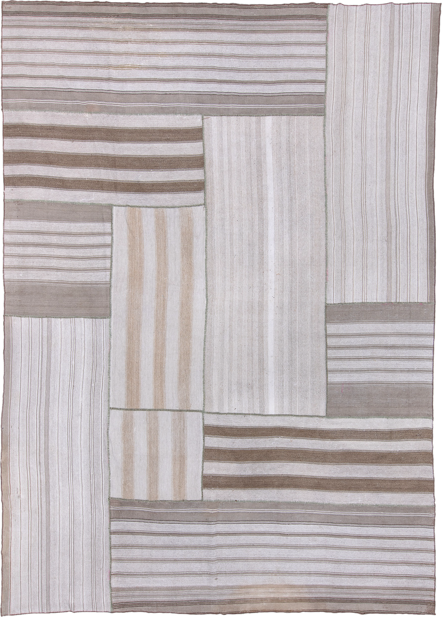 10' x 14' one-of-a-kind handmade antique Flatweave large size rug. Color palette: ivory, taupe, beige, camel, greige, gray