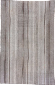 8' x 13' one-of-a-kind handmade antique Flatweave large size rug. Color palette: taupe, ivory, brown, gray, beige