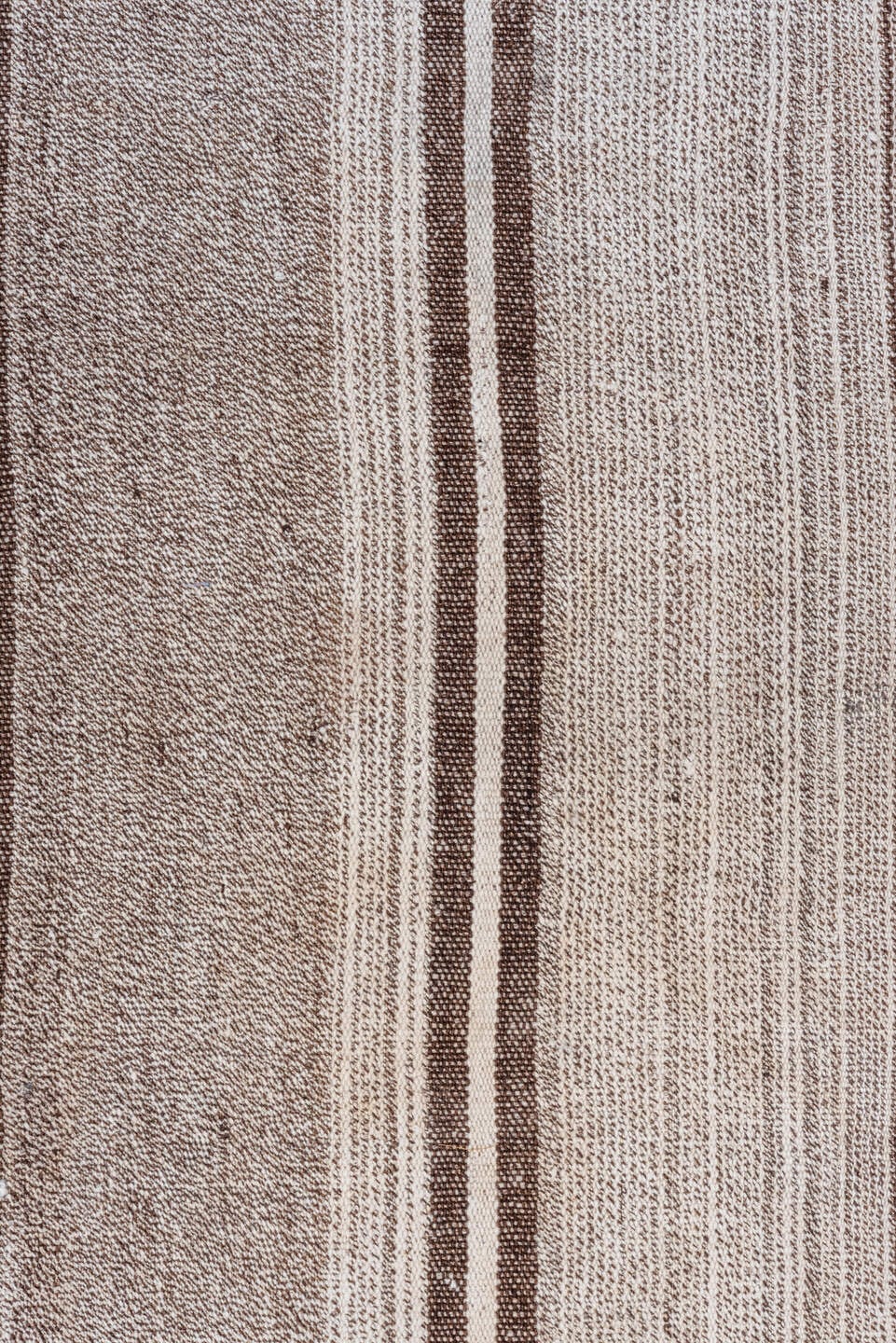 8' x 13' one-of-a-kind handmade antique Flatweave large size rug. Color palette: taupe, ivory, brown, gray, beige