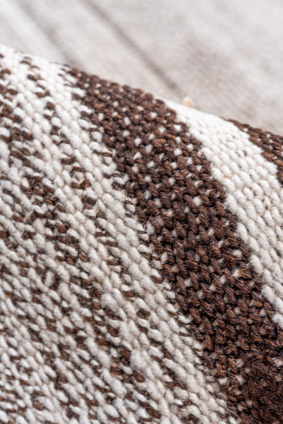 8' x 13' one-of-a-kind handmade antique Flatweave large size rug. Color palette: taupe, ivory, brown, gray, beige