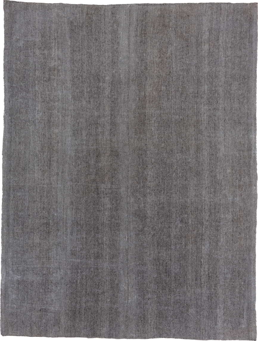 7' x 9' one-of-a-kind handmade antique Flatweave rug. Color palette: gray, charcoal, taupe, black, beige
