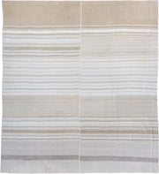 11' x 12' one-of-a-kind handmade antique Flatweave oversize rug. Color palette: ivory, beige, taupe, light brown, cream