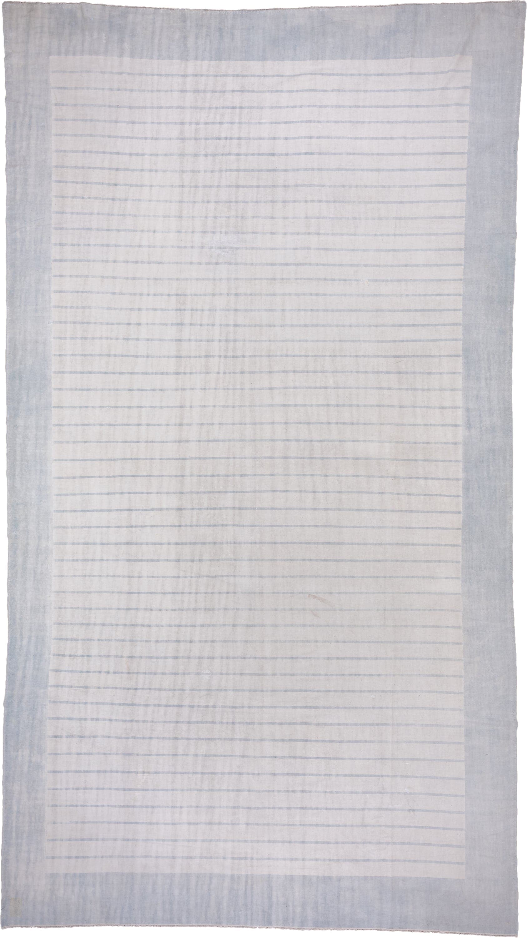 9' x 17' one-of-a-kind handmade antique Dhurrie rug. Color palette: pale blue, ivory, sky blue, light blue