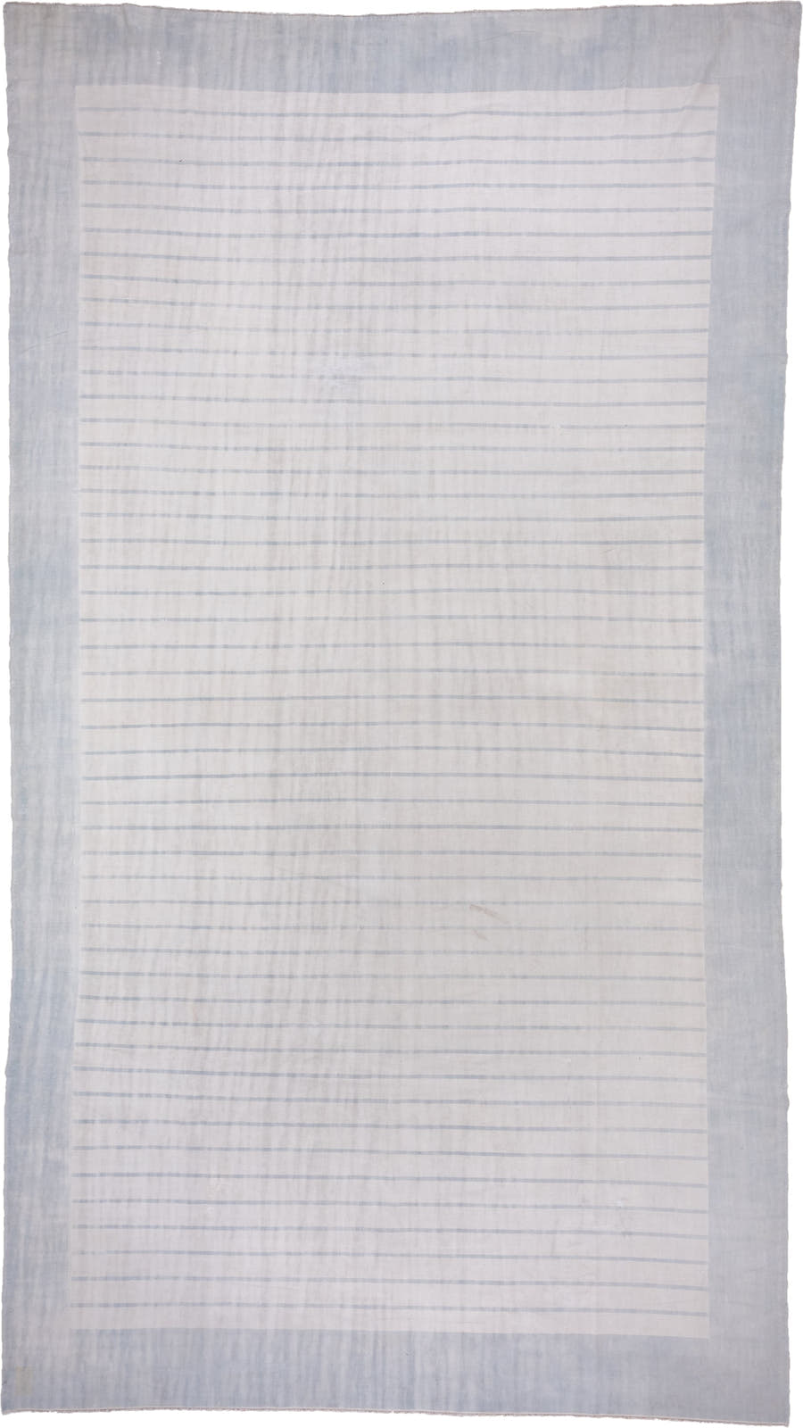 9' x 17' one-of-a-kind handmade antique Dhurrie rug. Color palette: pale blue, ivory, sky blue, light blue