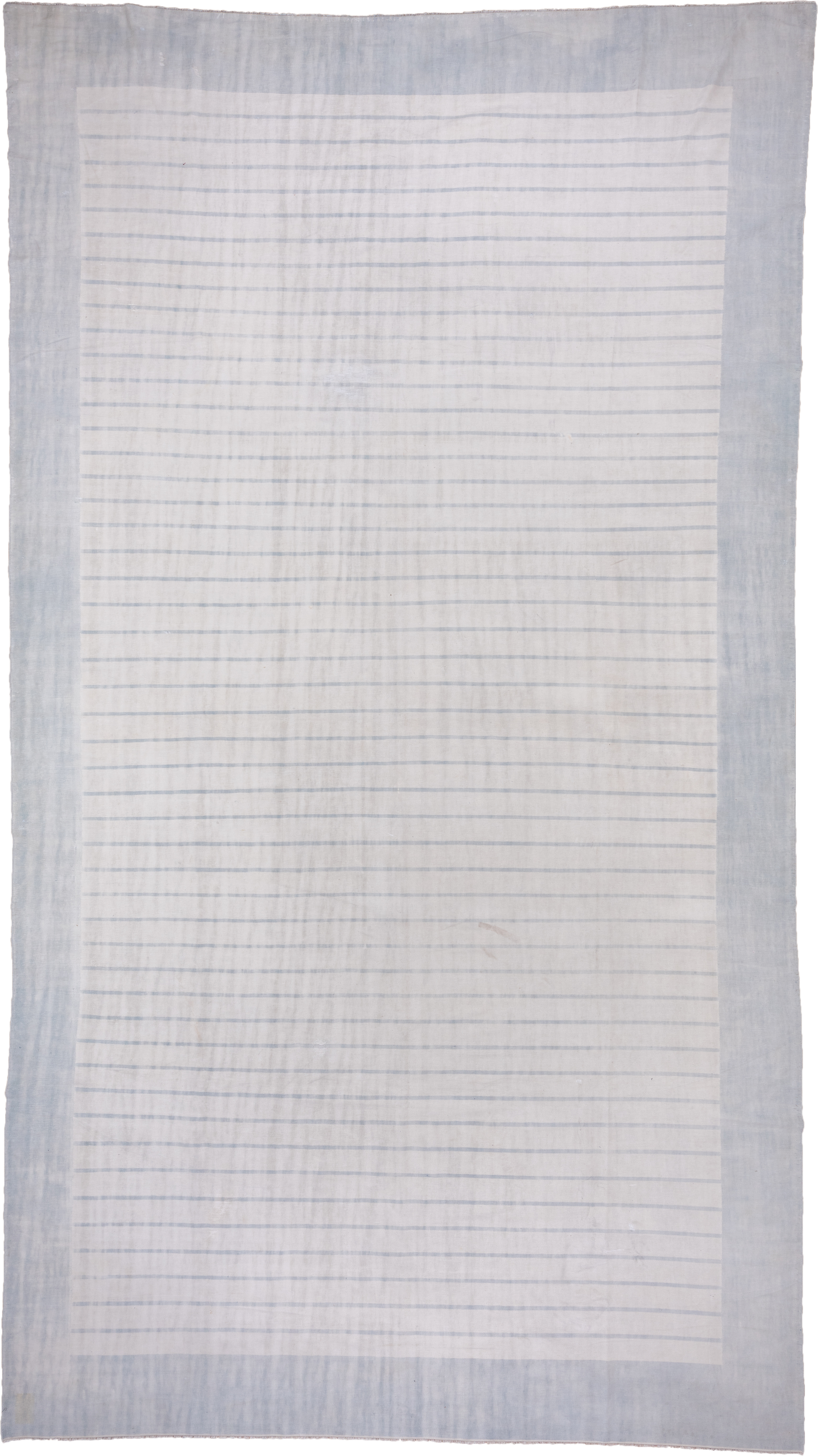 9' x 17' one-of-a-kind handmade antique Dhurrie rug. Color palette: pale blue, ivory, sky blue, light blue