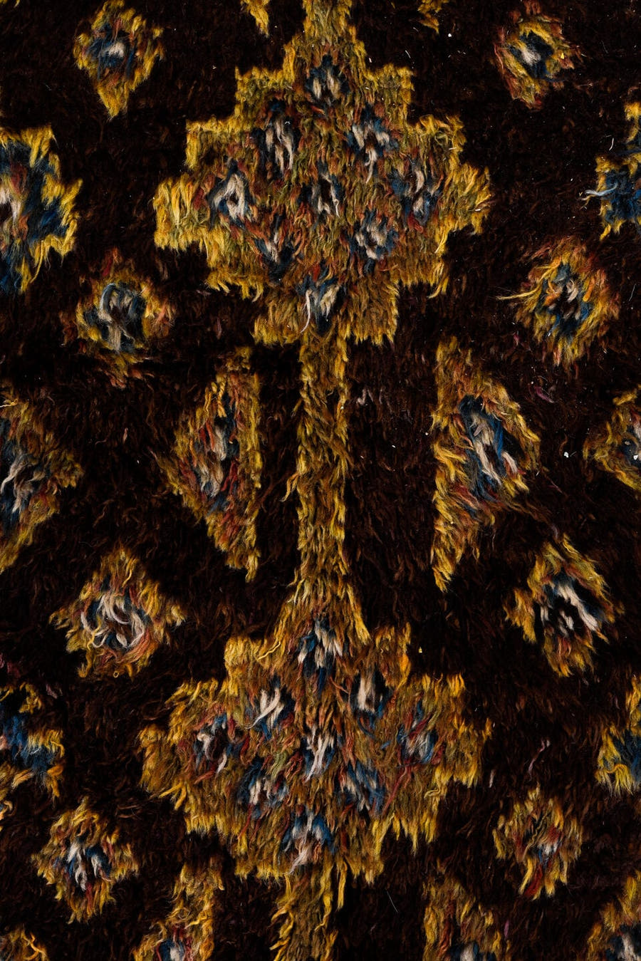 5' x 8' one-of-a-kind handmade antique Ouzbek medium size rug. Color palette: brown, camel, rust, charcoal, taupe, slate