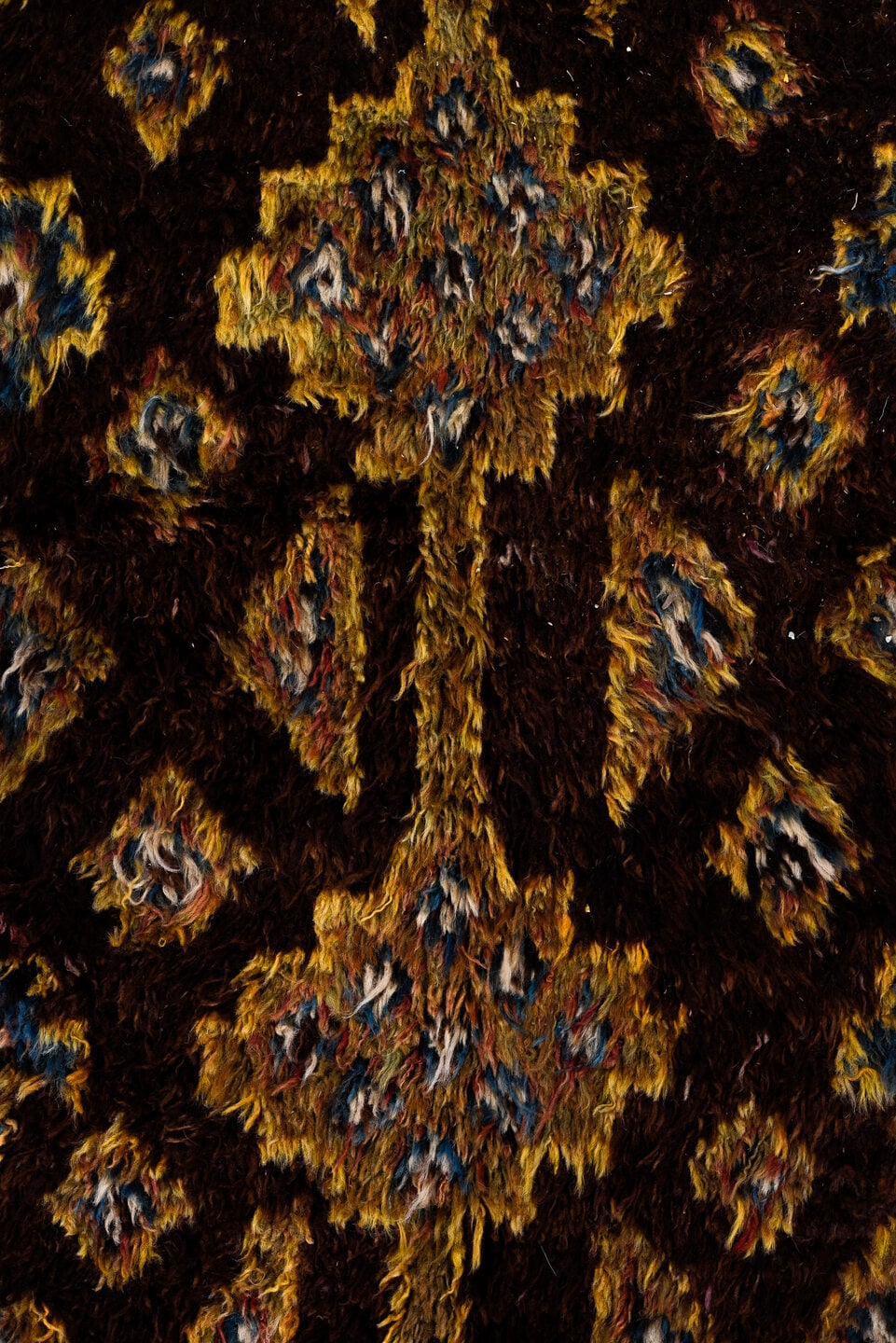 5' x 8' one-of-a-kind handmade antique Ouzbek medium size rug. Color palette: brown, camel, rust, charcoal, taupe, slate