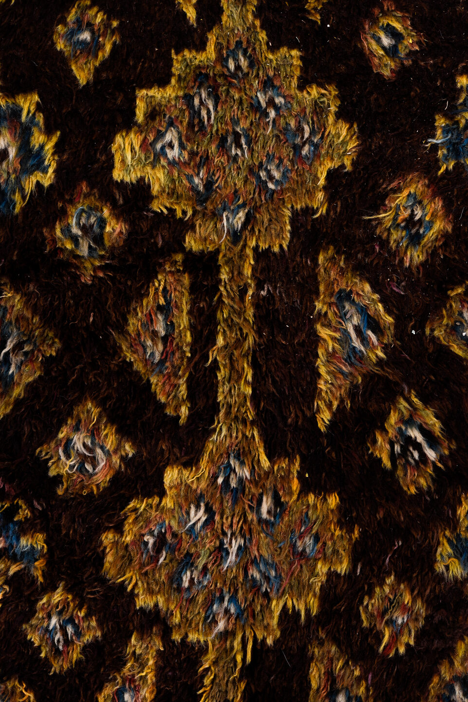 5' x 8' one-of-a-kind handmade antique Ouzbek medium size rug. Color palette: brown, camel, rust, charcoal, taupe, slate