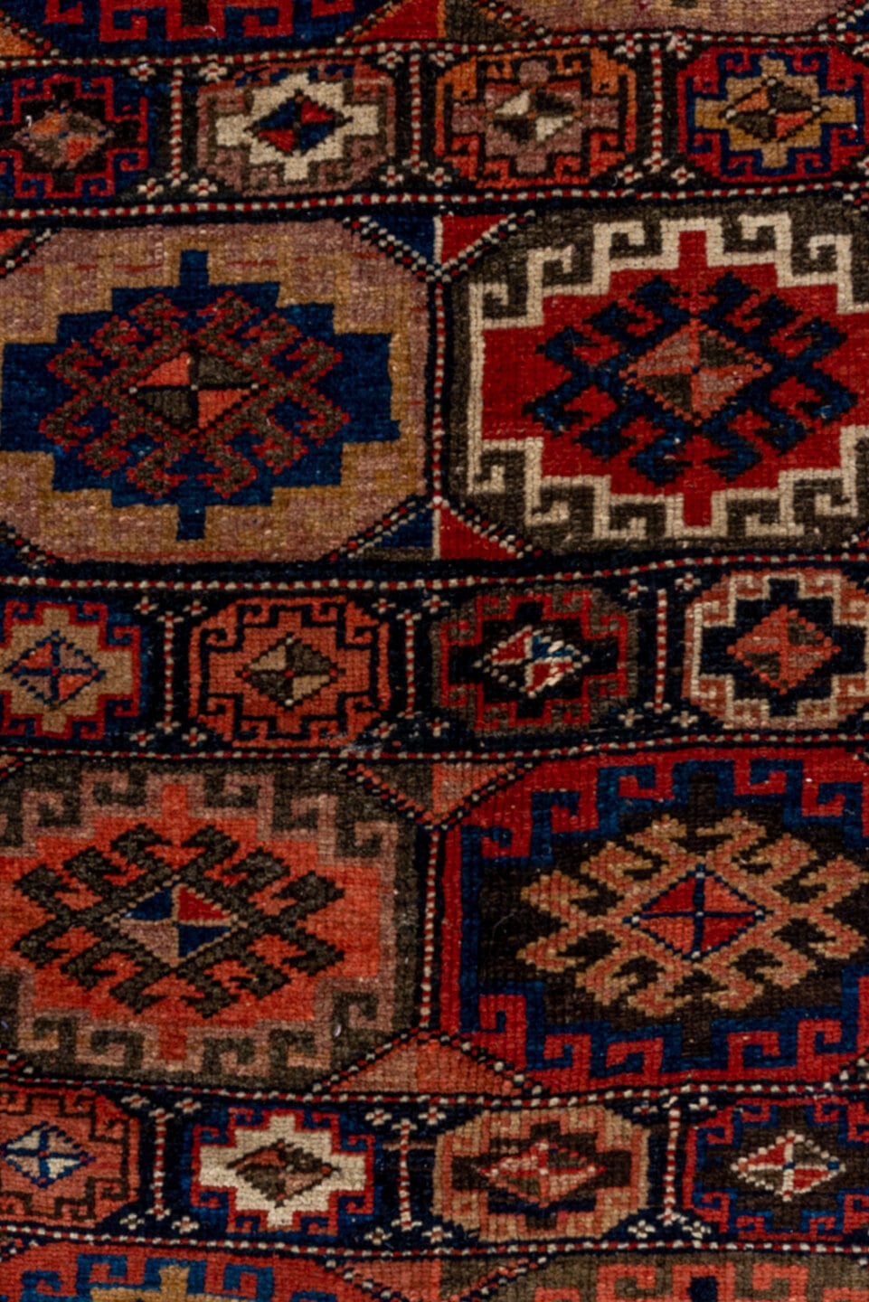 4' x 6' one-of-a-kind handmade antique Malayer small size rug. Color palette: camel, navy, rust, terracotta, ivory, brown