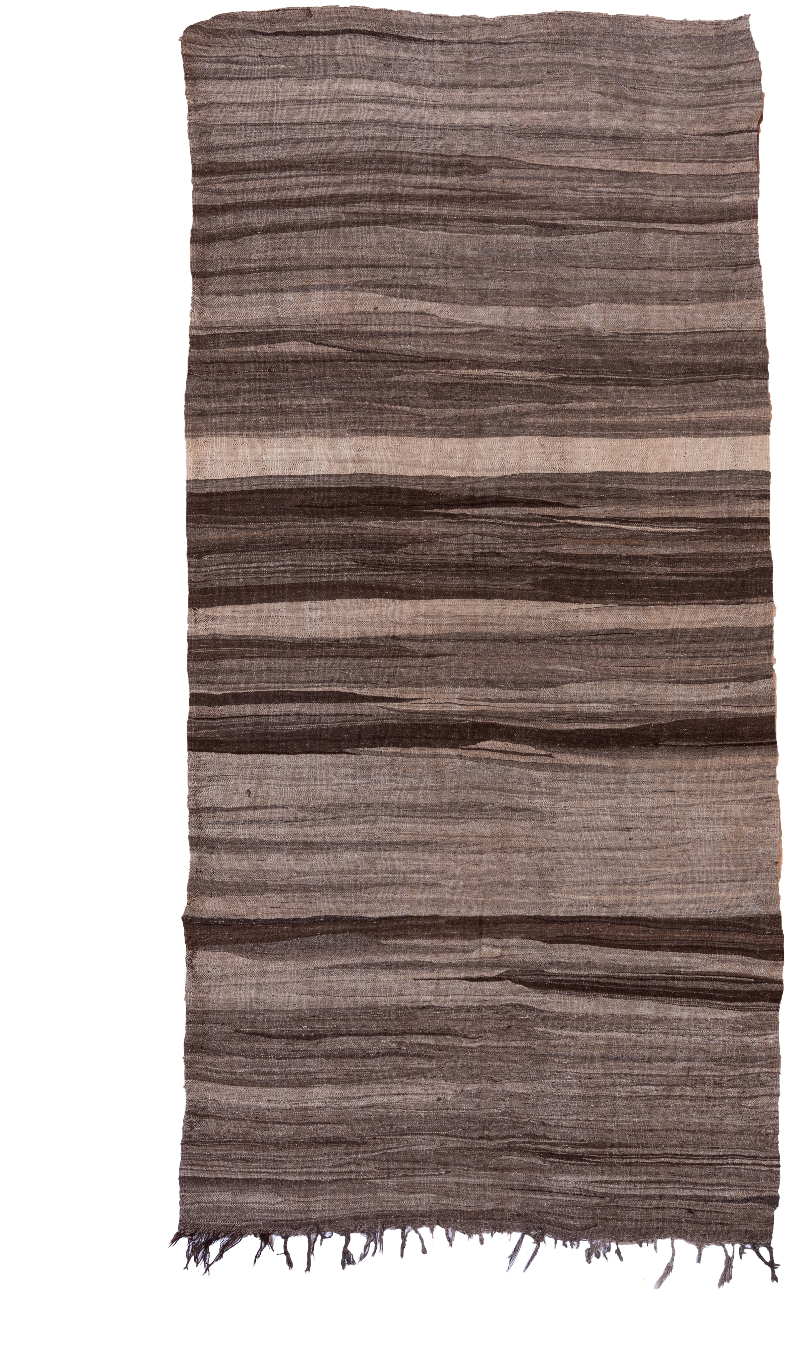 5' x 10' one-of-a-kind handmade vintage Kilim medium size rug. Color palette: taupe, brown, charcoal, mushroom, ivory, beige