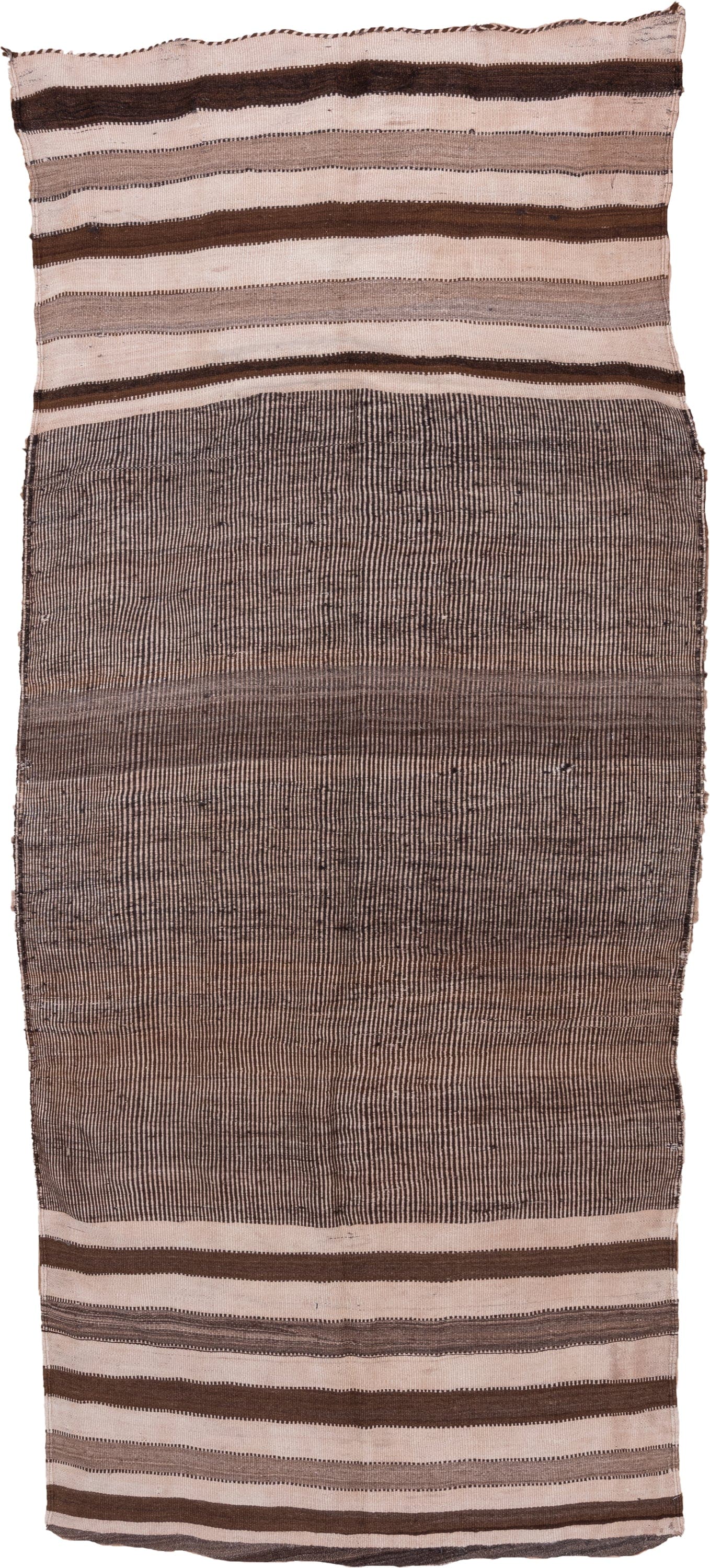 5' x 11' one-of-a-kind handmade vintage Kilim runner rug. Color palette: brown, ivory, taupe, charcoal, cream, beige, gray