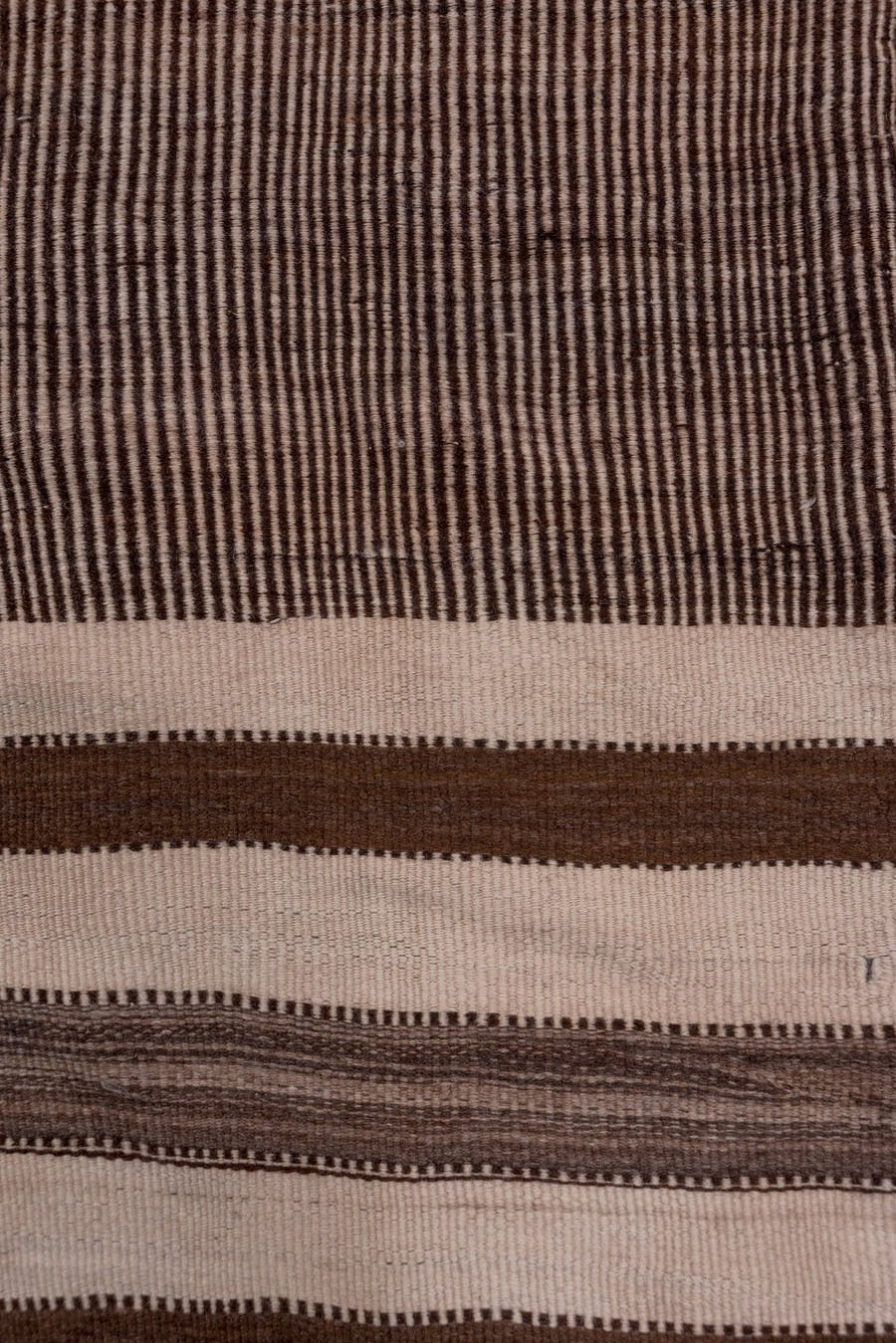 5' x 11' one-of-a-kind handmade vintage Kilim runner rug. Color palette: brown, ivory, taupe, charcoal, cream, beige, gray