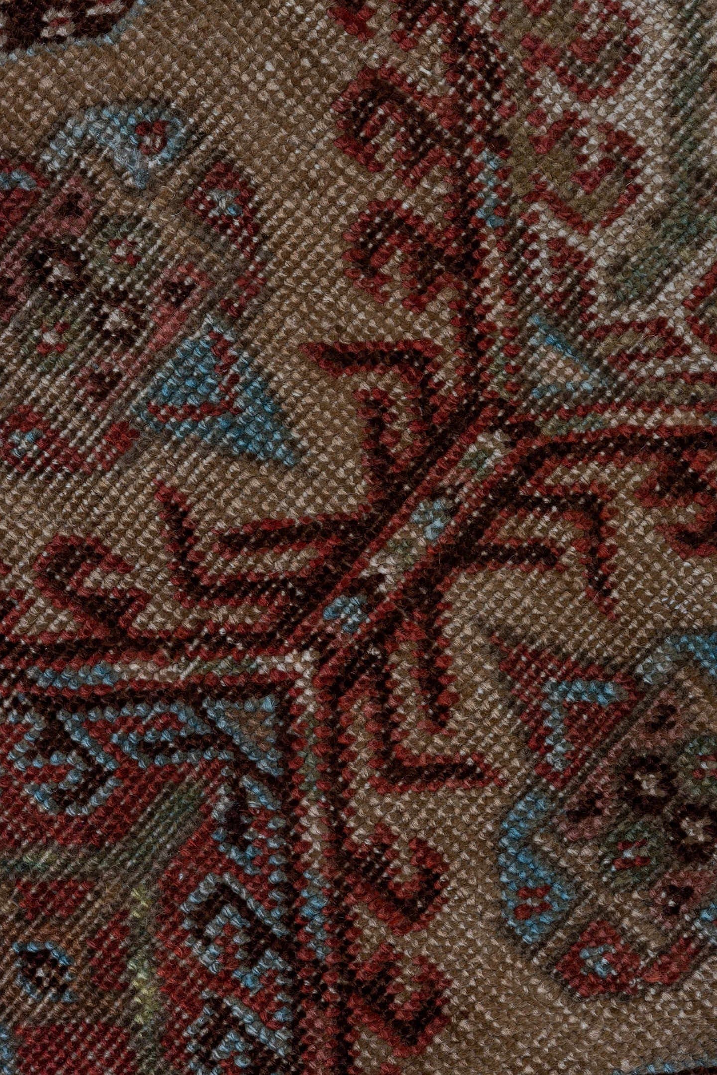 2' x 17' one-of-a-kind handmade antique Sarab runner rug. Color palette: rust, ivory, brick, camel, slate, charcoal, taupe