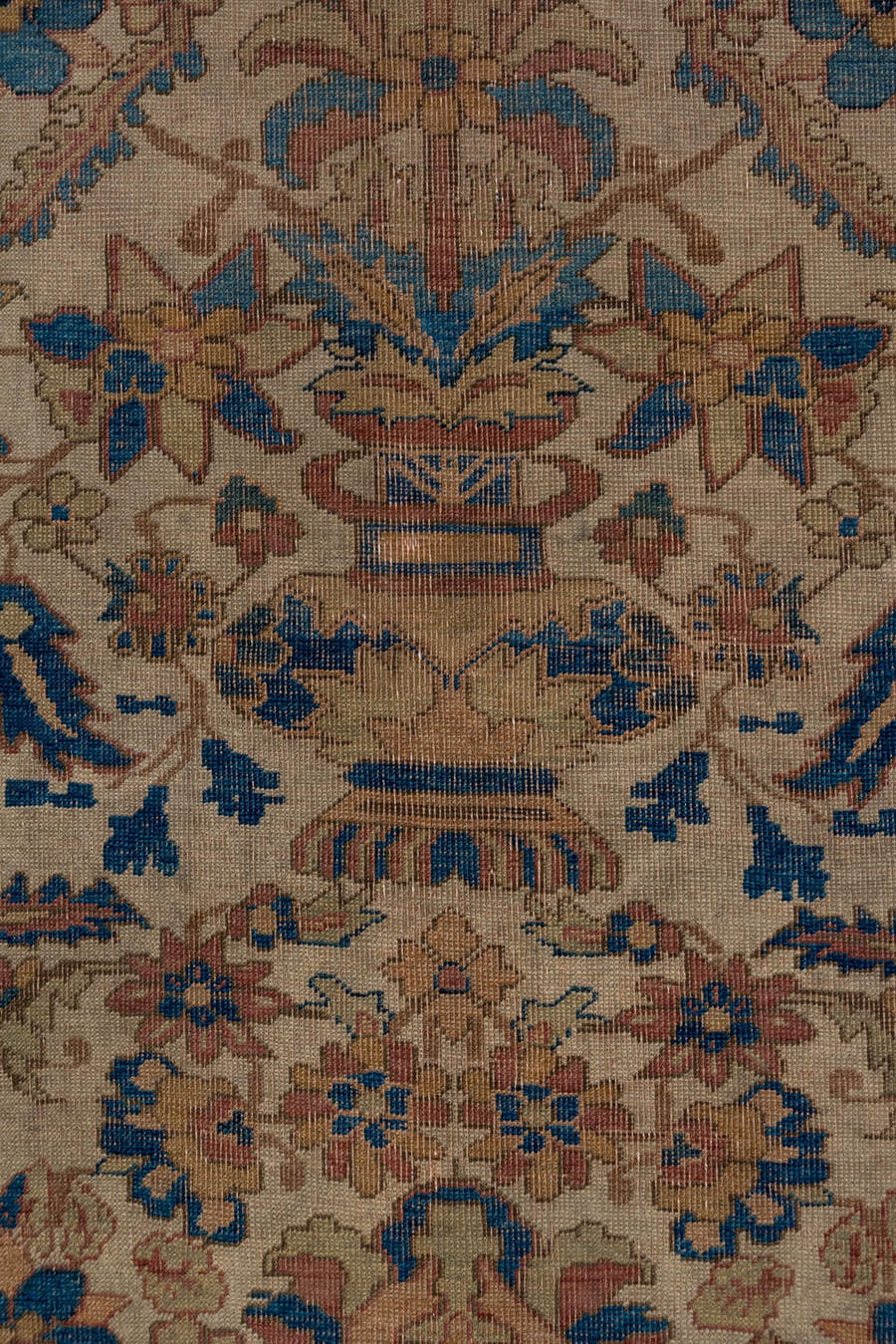 4' x 7' one-of-a-kind handmade antique Afshar rug. Color palette: ivory, rust, gold, cobalt, taupe, rose, camel, olive