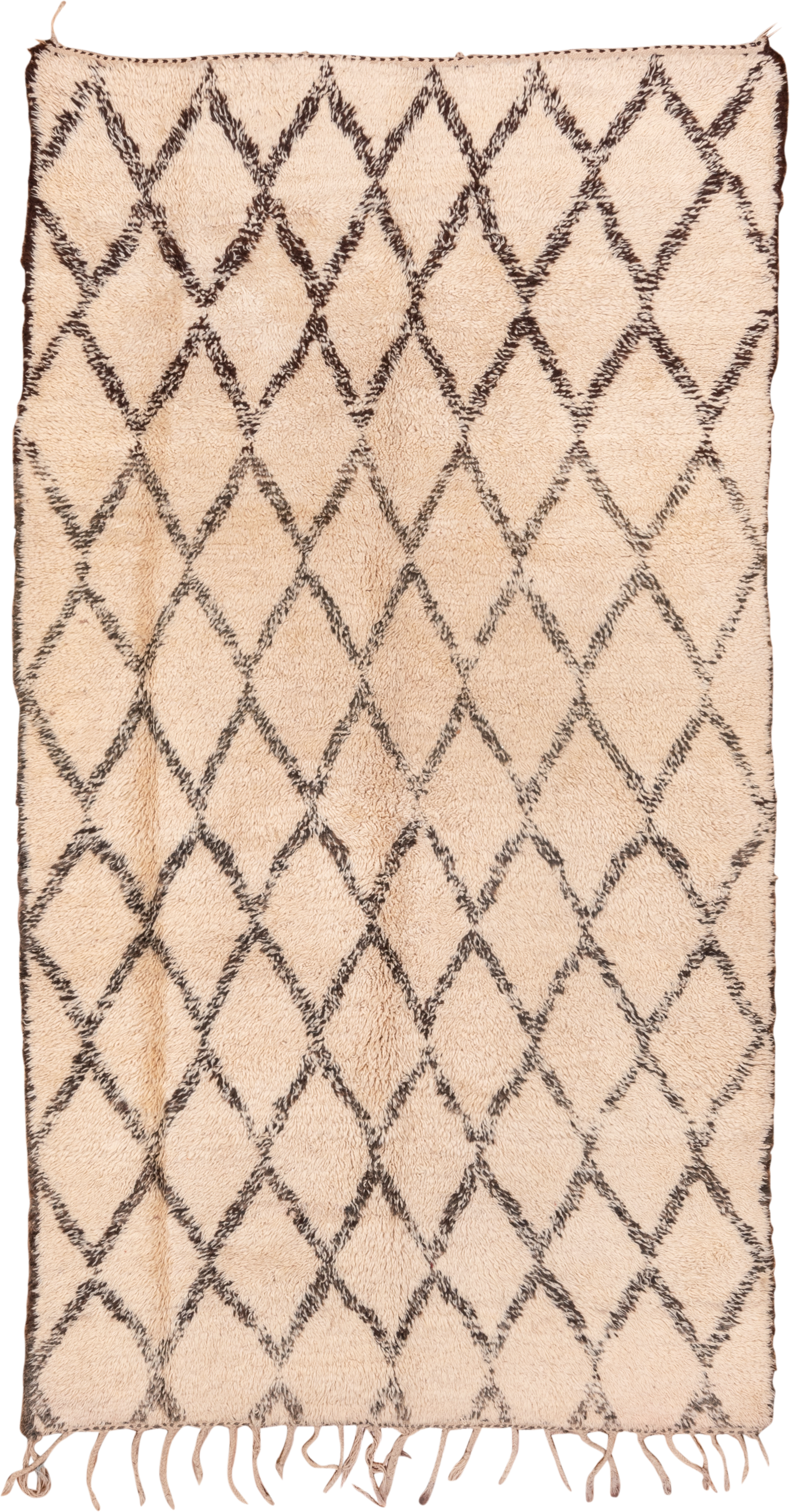 6' x 11' one-of-a-kind handmade antique Moroccan large size rug. Color palette: ivory, charcoal, cream, taupe, gray, black