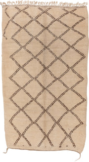 6' x 10' one-of-a-kind handmade antique Moroccan large size rug. Color palette: ivory, brown, camel, beige